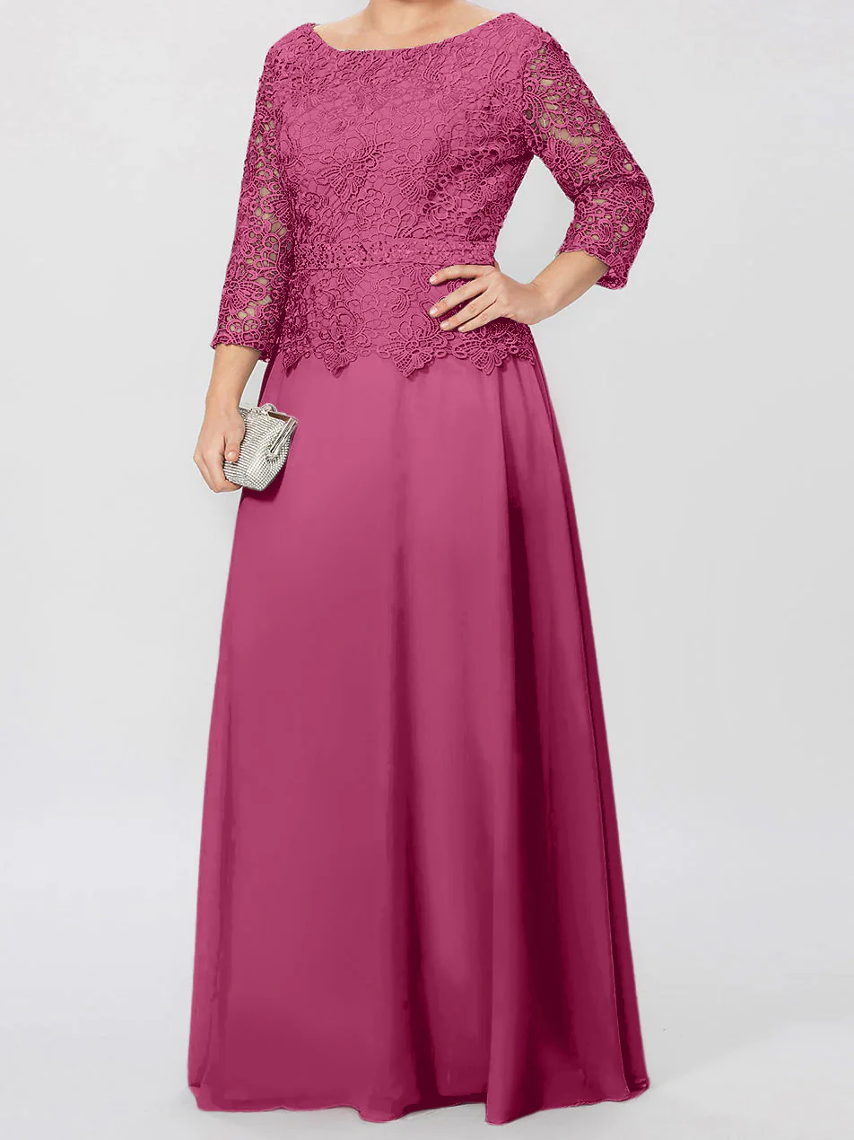 A-Line/Princess Round Neck 3/4 Length Sleeves Floor-Length Mother of the Bride Dresses with Applique & Sequins - Image 32