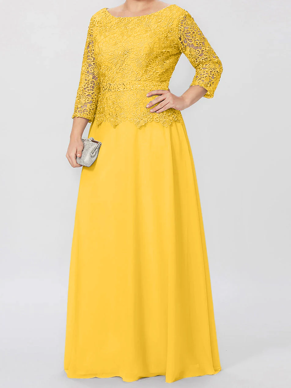A-Line/Princess Round Neck 3/4 Length Sleeves Floor-Length Mother of the Bride Dresses with Applique & Sequins - Image 33