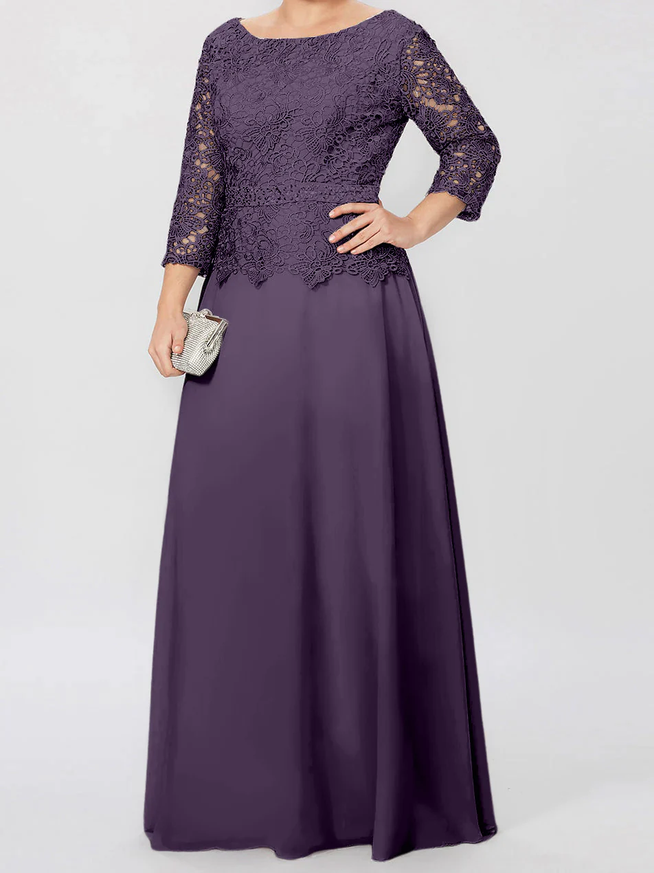 A-Line/Princess Round Neck 3/4 Length Sleeves Floor-Length Mother of the Bride Dresses with Applique & Sequins - Image 34
