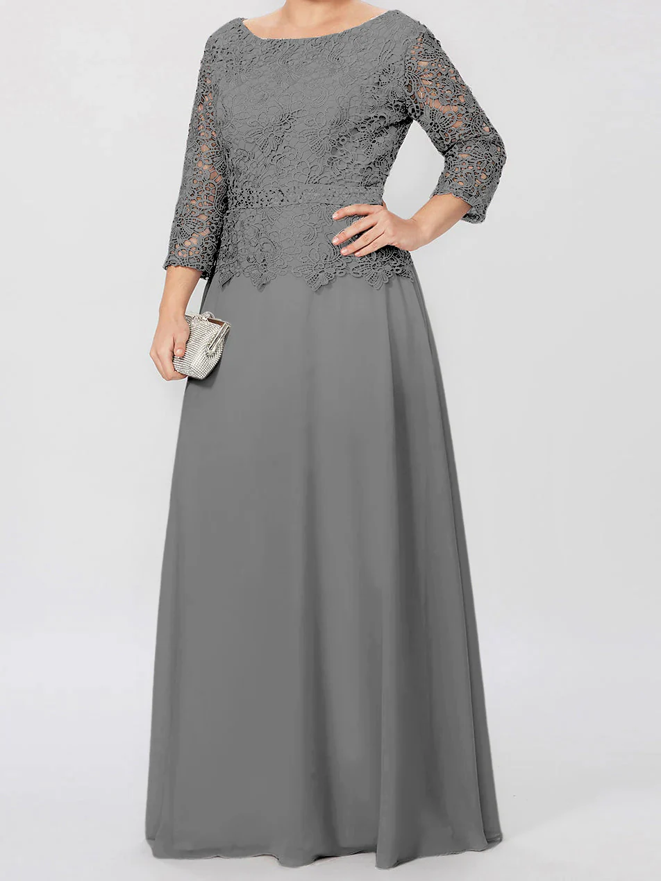 A-Line/Princess Round Neck 3/4 Length Sleeves Floor-Length Mother of the Bride Dresses with Applique & Sequins - Image 35