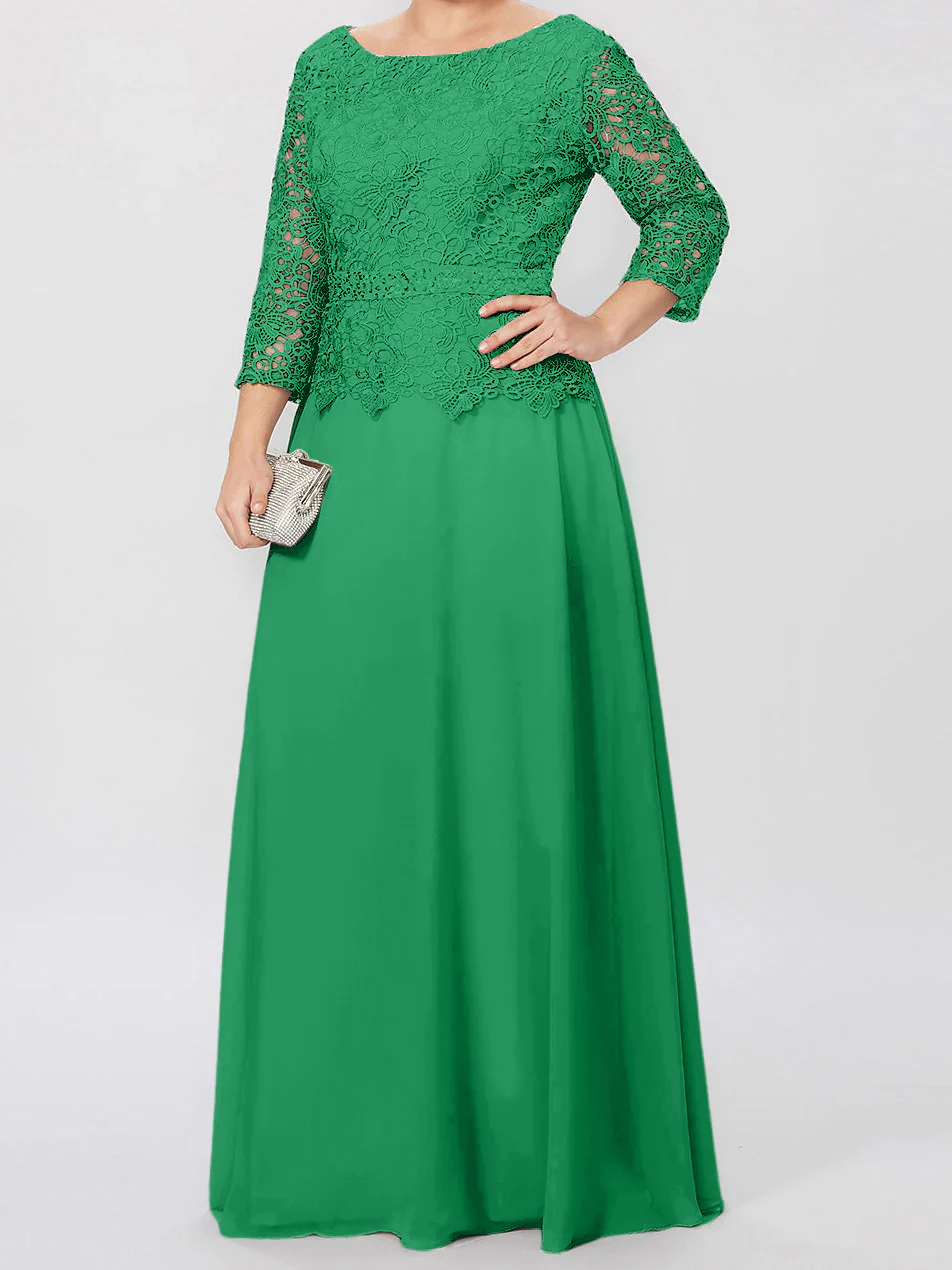 A-Line/Princess Round Neck 3/4 Length Sleeves Floor-Length Mother of the Bride Dresses with Applique & Sequins - Image 36
