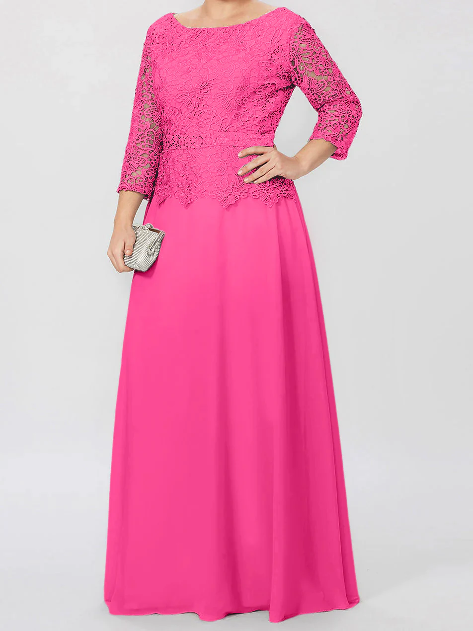 A-Line/Princess Round Neck 3/4 Length Sleeves Floor-Length Mother of the Bride Dresses with Applique & Sequins - Image 37