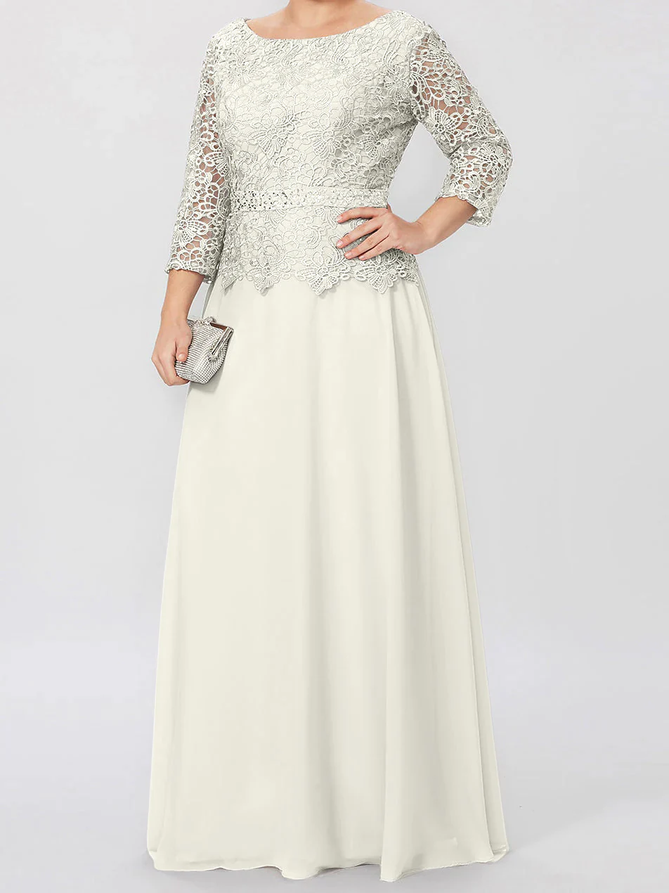 A-Line/Princess Round Neck 3/4 Length Sleeves Floor-Length Mother of the Bride Dresses with Applique & Sequins - Image 38