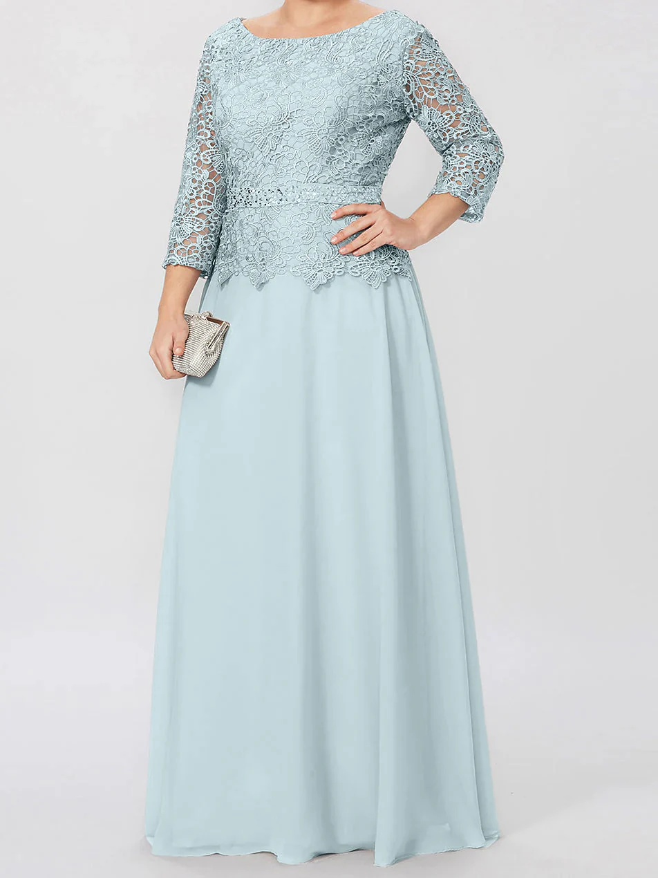 A-Line/Princess Round Neck 3/4 Length Sleeves Floor-Length Mother of the Bride Dresses with Applique & Sequins - Image 39
