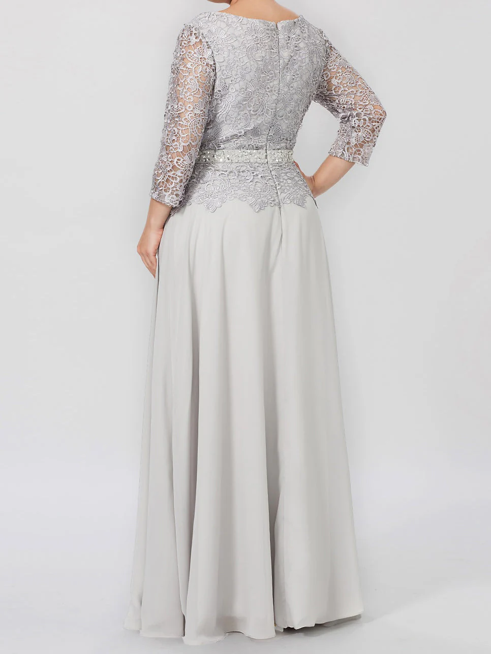 A-Line/Princess Round Neck 3/4 Length Sleeves Floor-Length Mother of the Bride Dresses with Applique & Sequins - Image 4