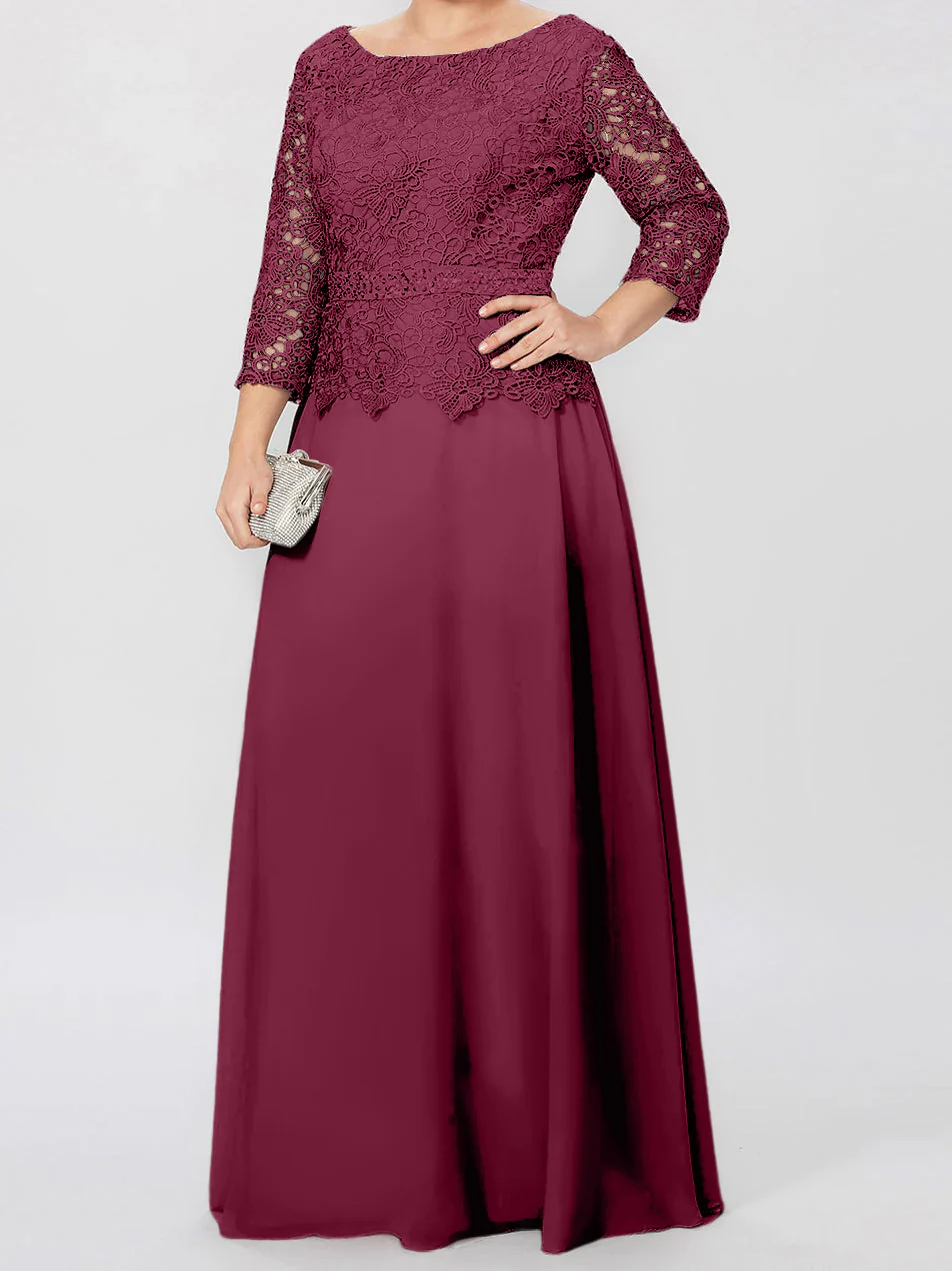 A-Line/Princess Round Neck 3/4 Length Sleeves Floor-Length Mother of the Bride Dresses with Applique & Sequins - Image 40