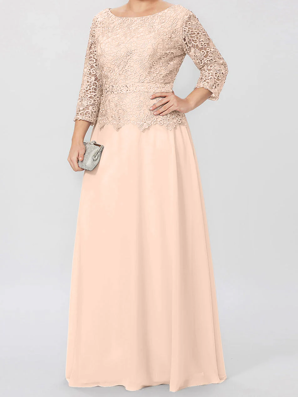 A-Line/Princess Round Neck 3/4 Length Sleeves Floor-Length Mother of the Bride Dresses with Applique & Sequins - Image 41