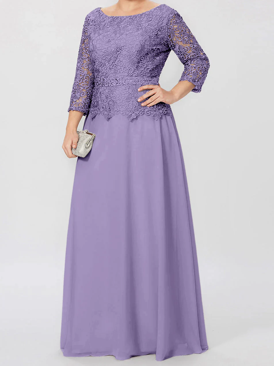 A-Line/Princess Round Neck 3/4 Length Sleeves Floor-Length Mother of the Bride Dresses with Applique & Sequins - Image 43