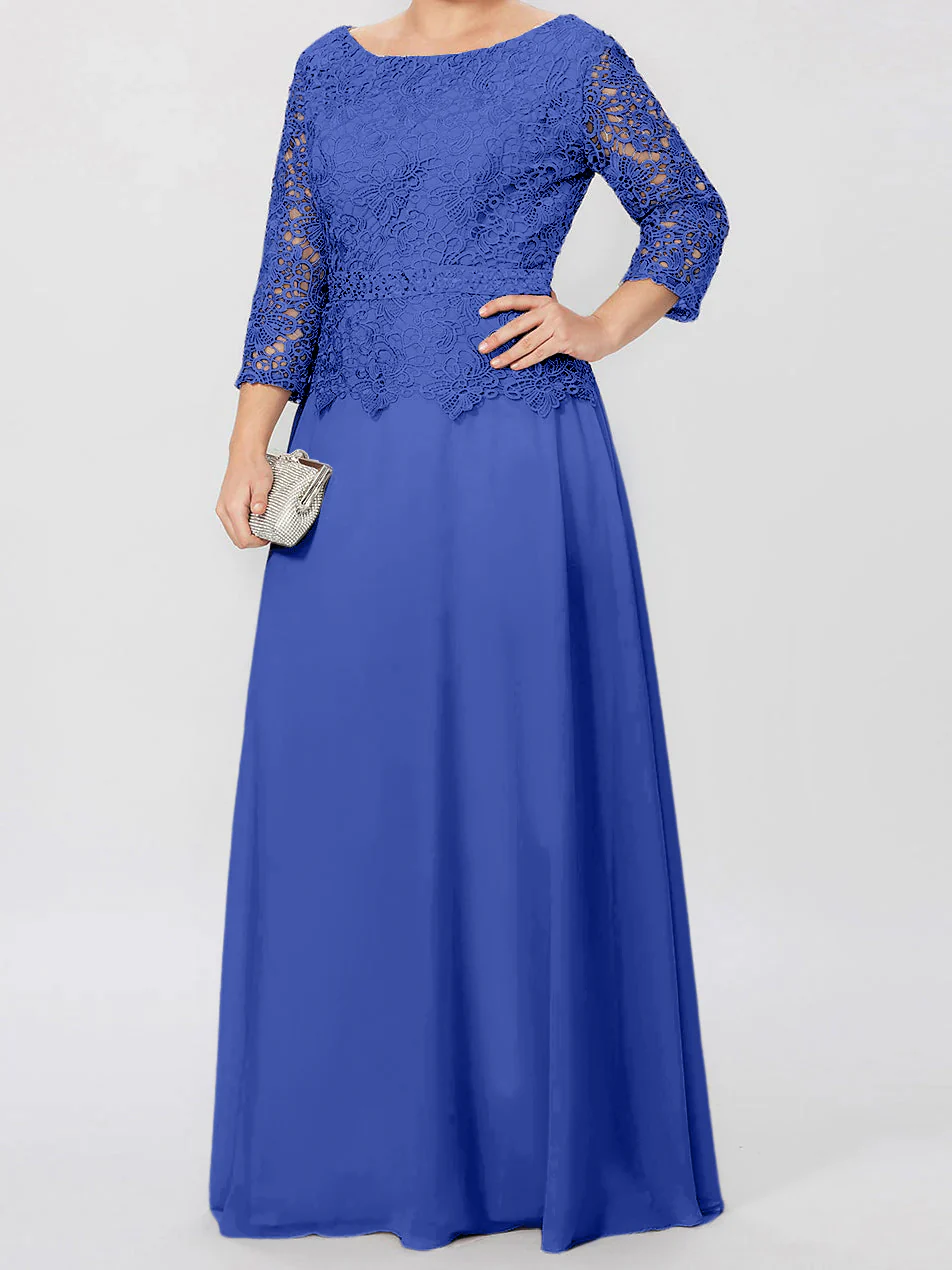 A-Line/Princess Round Neck 3/4 Length Sleeves Floor-Length Mother of the Bride Dresses with Applique & Sequins - Image 44