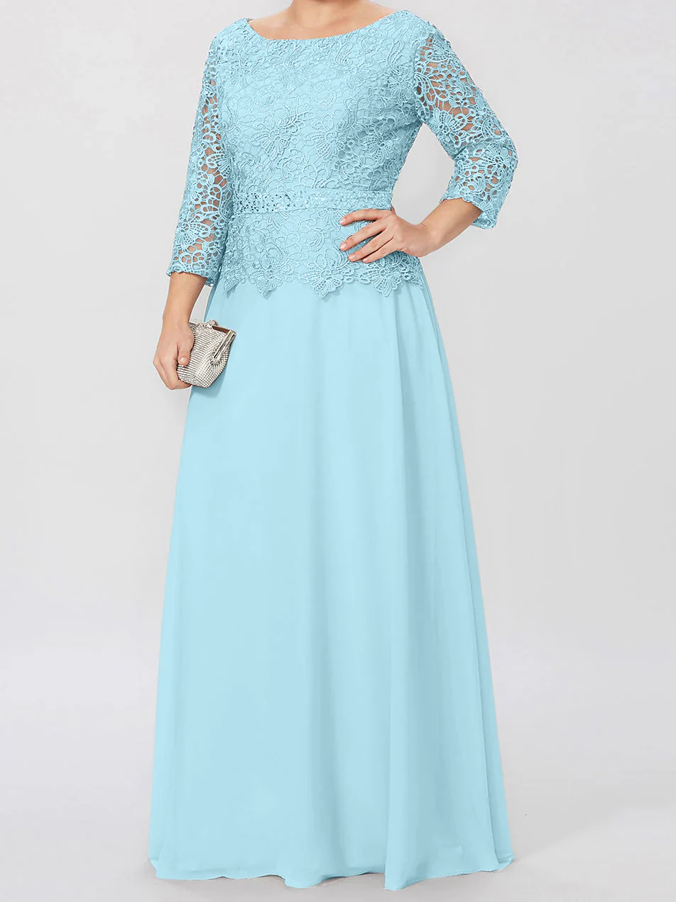 A-Line/Princess Round Neck 3/4 Length Sleeves Floor-Length Mother of the Bride Dresses with Applique & Sequins - Image 45