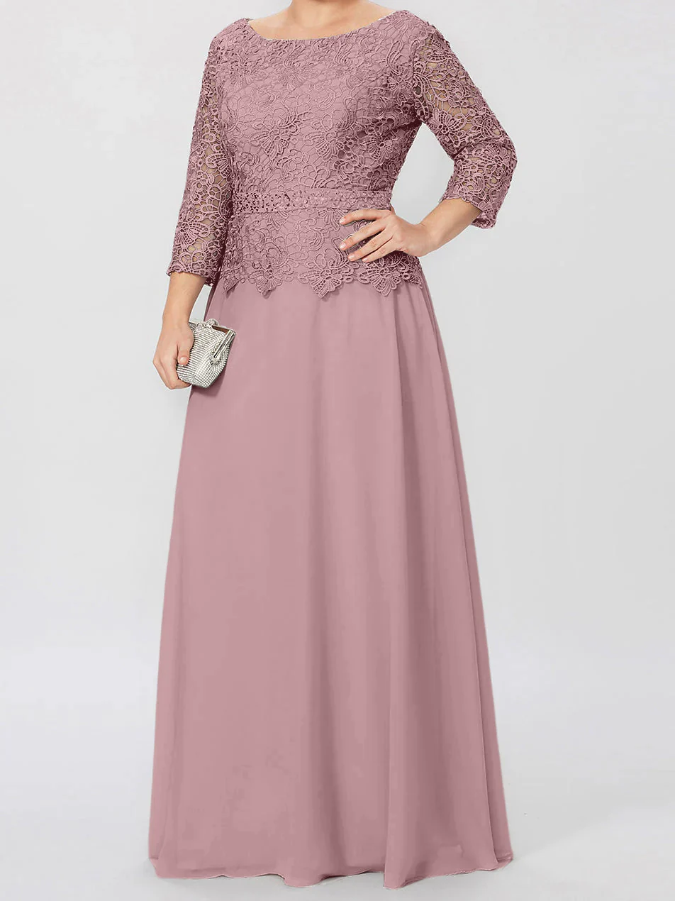 A-Line/Princess Round Neck 3/4 Length Sleeves Floor-Length Mother of the Bride Dresses with Applique & Sequins - Image 46