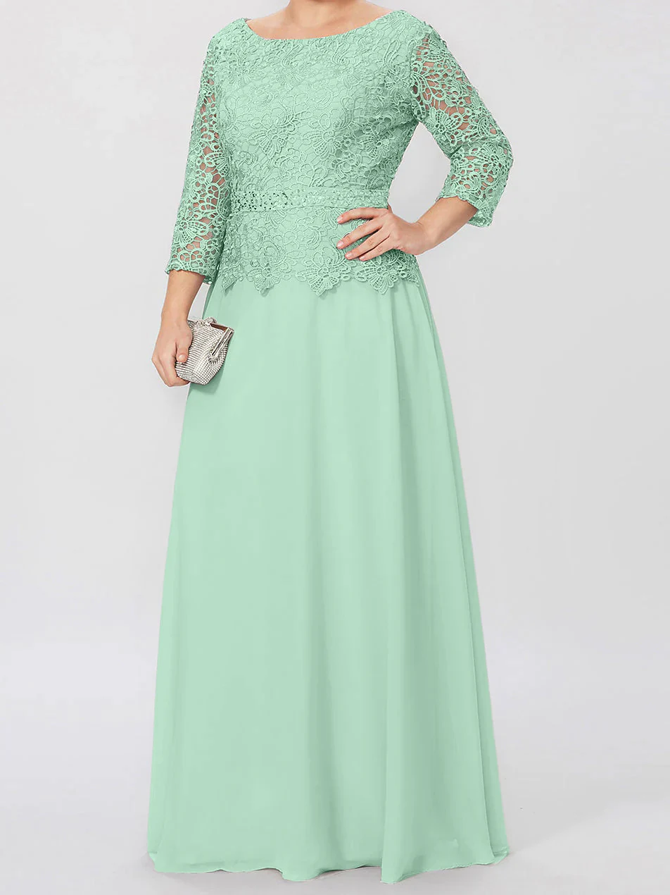 A-Line/Princess Round Neck 3/4 Length Sleeves Floor-Length Mother of the Bride Dresses with Applique & Sequins - Image 47