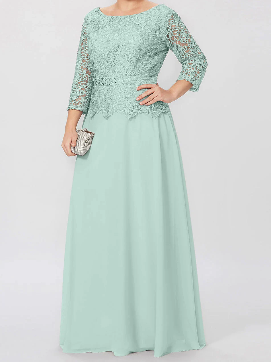 A-Line/Princess Round Neck 3/4 Length Sleeves Floor-Length Mother of the Bride Dresses with Applique & Sequins - Image 48