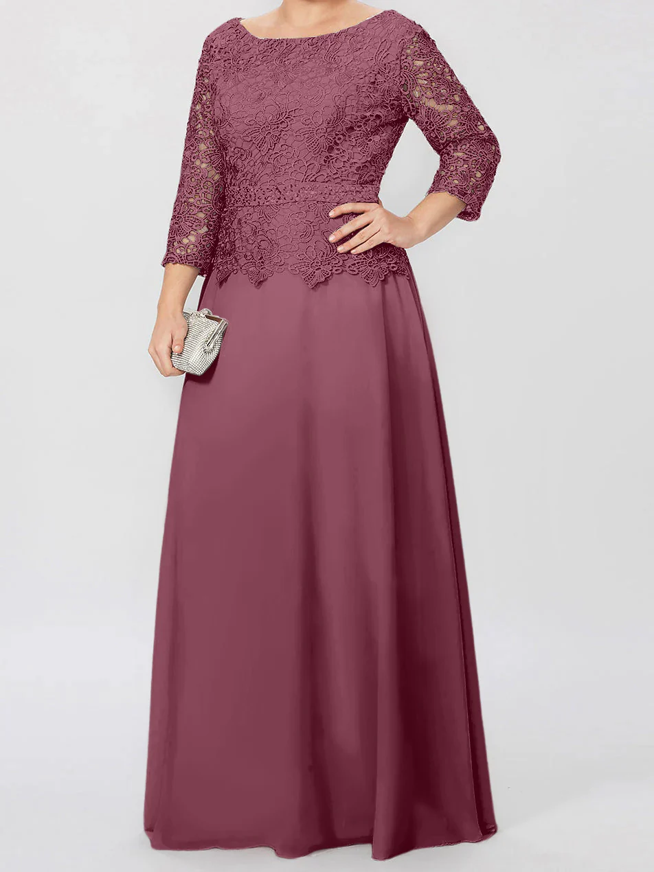 A-Line/Princess Round Neck 3/4 Length Sleeves Floor-Length Mother of the Bride Dresses with Applique & Sequins - Image 49