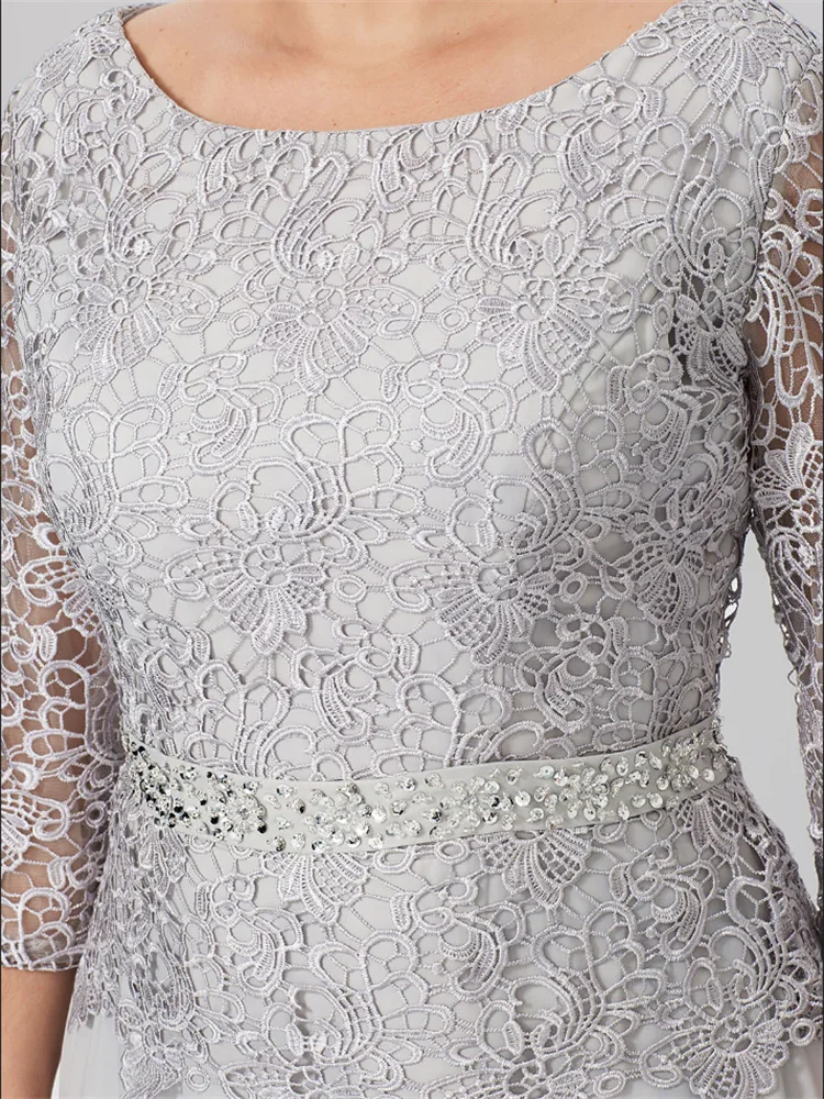 A-Line/Princess Round Neck 3/4 Length Sleeves Floor-Length Mother of the Bride Dresses with Applique & Sequins - Image 5