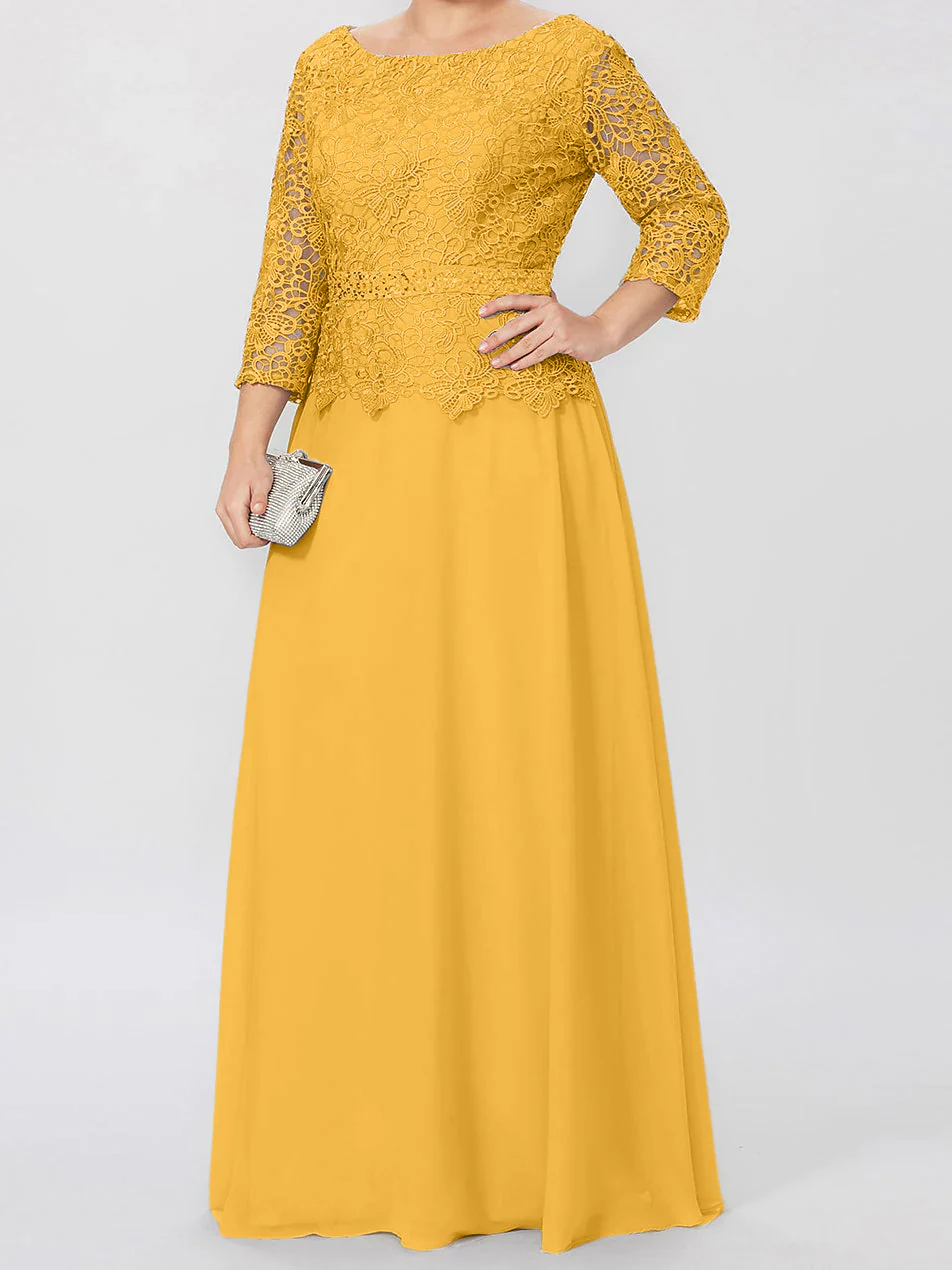 A-Line/Princess Round Neck 3/4 Length Sleeves Floor-Length Mother of the Bride Dresses with Applique & Sequins - Image 50