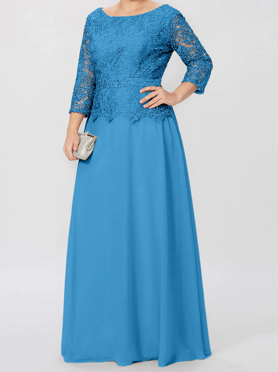 A-Line/Princess Round Neck 3/4 Length Sleeves Floor-Length Mother of the Bride Dresses with Applique & Sequins - Image 51