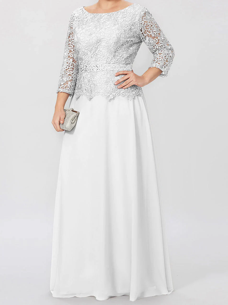 A-Line/Princess Round Neck 3/4 Length Sleeves Floor-Length Mother of the Bride Dresses with Applique & Sequins - Image 52