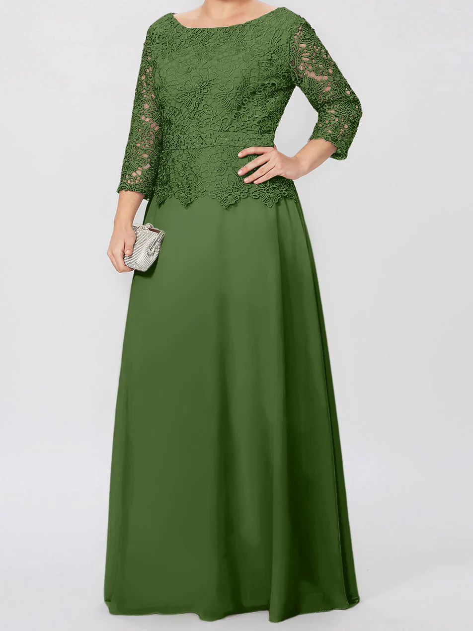 A-Line/Princess Round Neck 3/4 Length Sleeves Floor-Length Mother of the Bride Dresses with Applique & Sequins - Image 53