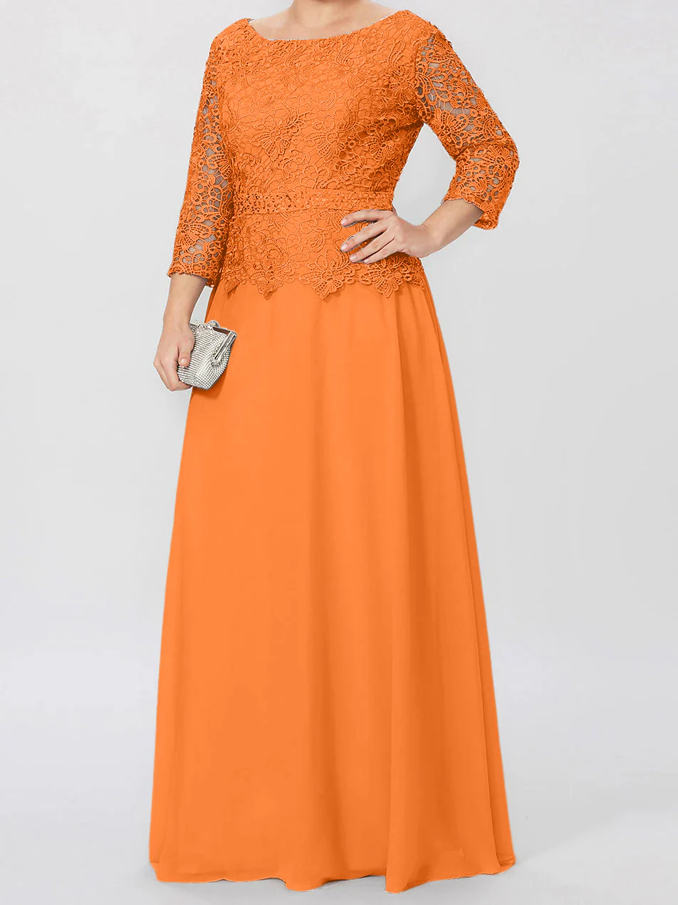 A-Line/Princess Round Neck 3/4 Length Sleeves Floor-Length Mother of the Bride Dresses with Applique & Sequins - Image 54