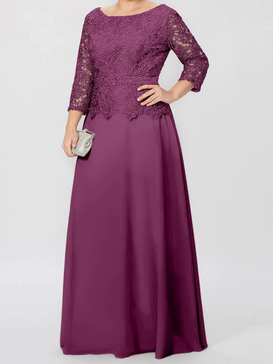 A-Line/Princess Round Neck 3/4 Length Sleeves Floor-Length Mother of the Bride Dresses with Applique & Sequins - Image 55