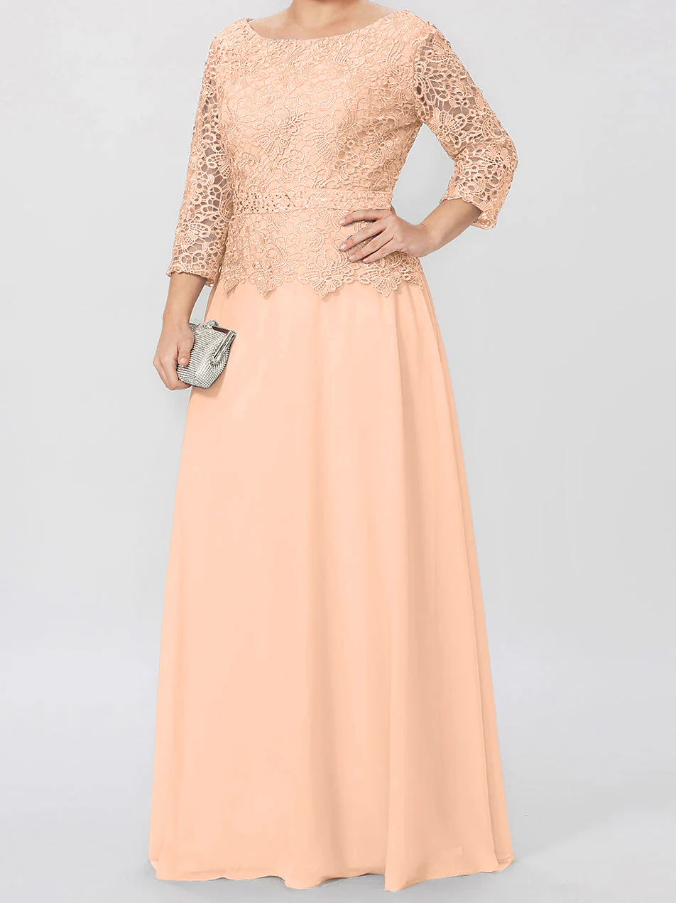 A-Line/Princess Round Neck 3/4 Length Sleeves Floor-Length Mother of the Bride Dresses with Applique & Sequins - Image 56