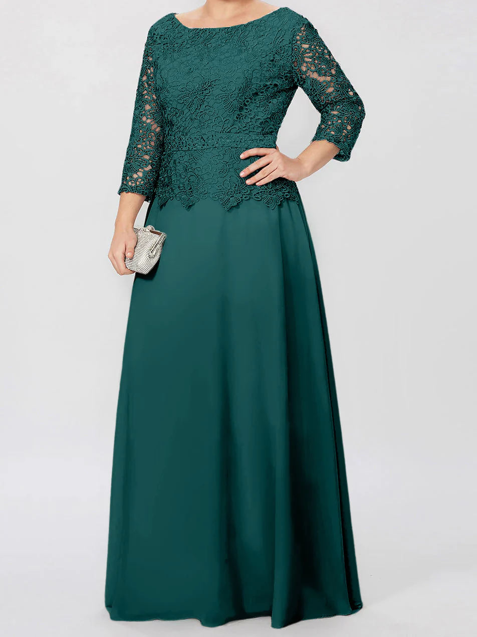 A-Line/Princess Round Neck 3/4 Length Sleeves Floor-Length Mother of the Bride Dresses with Applique & Sequins - Image 57