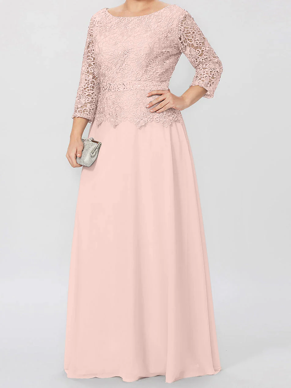 A-Line/Princess Round Neck 3/4 Length Sleeves Floor-Length Mother of the Bride Dresses with Applique & Sequins - Image 58
