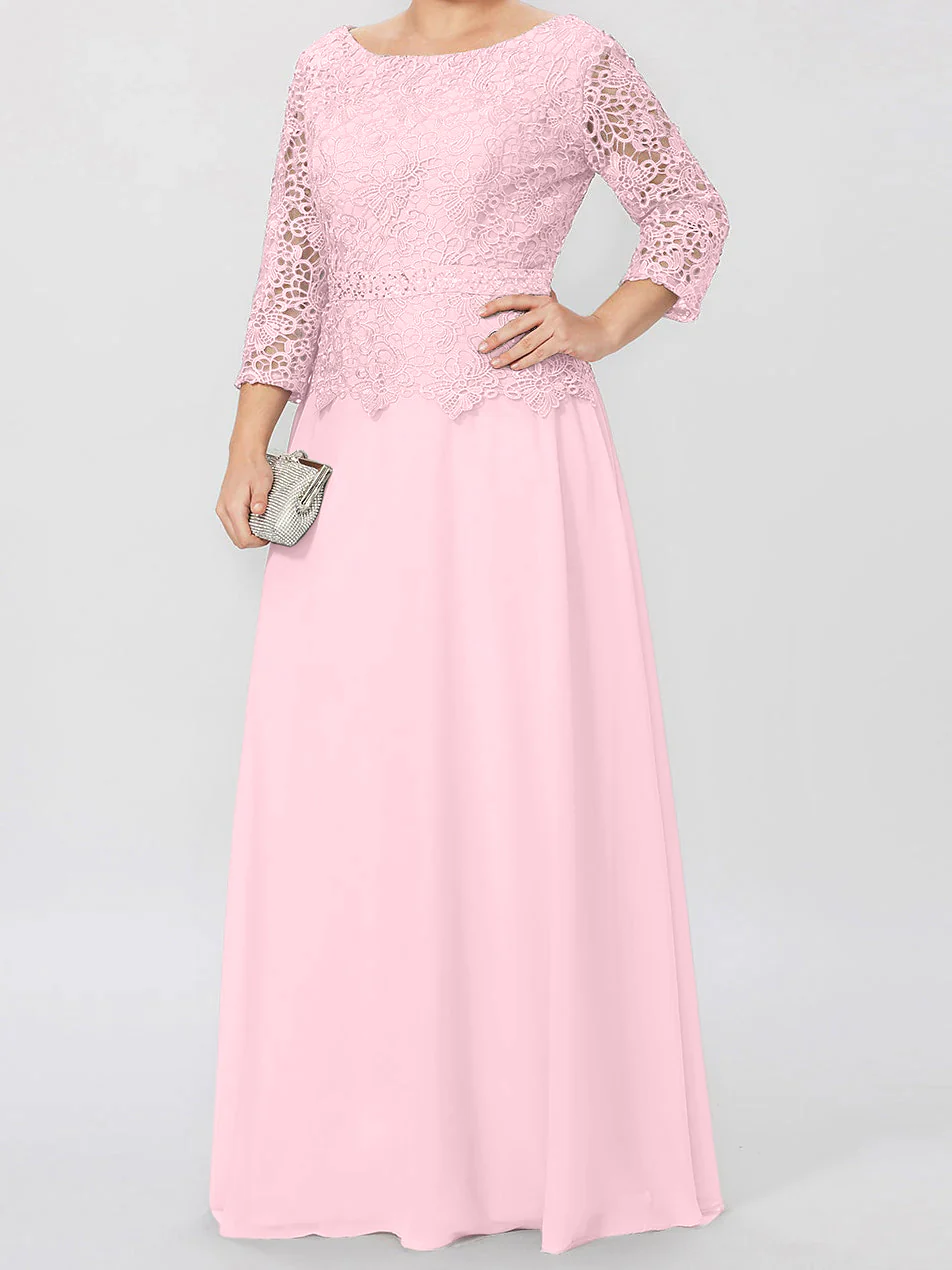 A-Line/Princess Round Neck 3/4 Length Sleeves Floor-Length Mother of the Bride Dresses with Applique & Sequins - Image 59