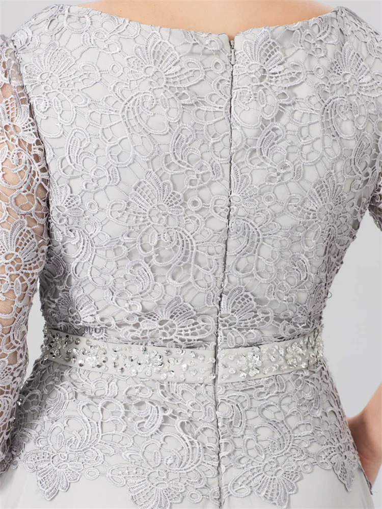 A-Line/Princess Round Neck 3/4 Length Sleeves Floor-Length Mother of the Bride Dresses with Applique & Sequins - Image 6