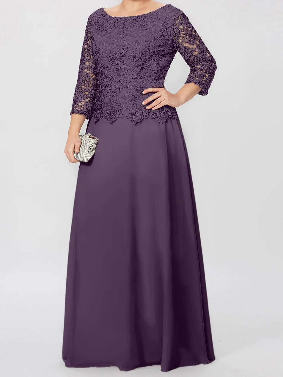 A-Line/Princess Round Neck 3/4 Length Sleeves Floor-Length Mother of the Bride Dresses with Applique & Sequins - Image 60