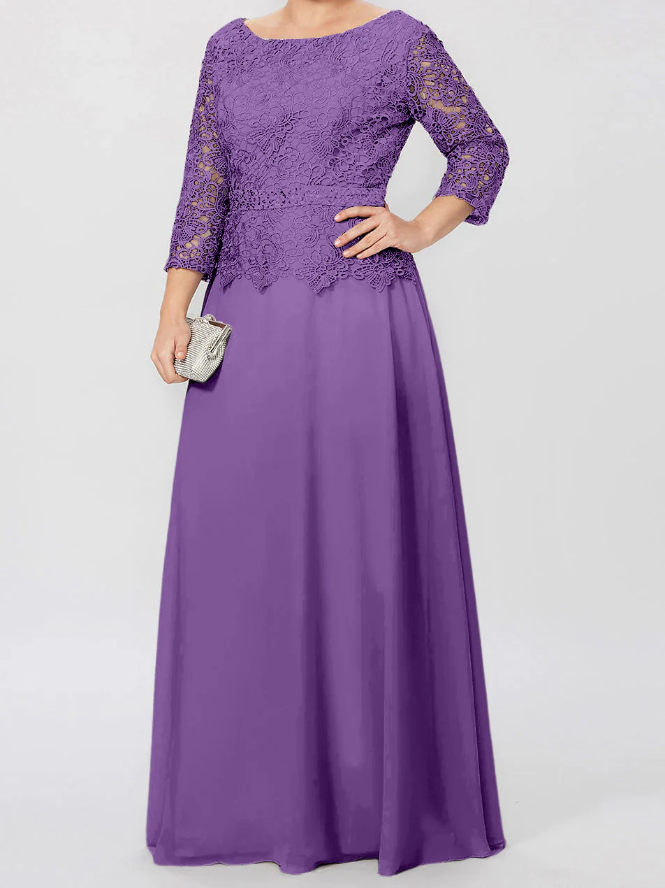 A-Line/Princess Round Neck 3/4 Length Sleeves Floor-Length Mother of the Bride Dresses with Applique & Sequins - Image 61