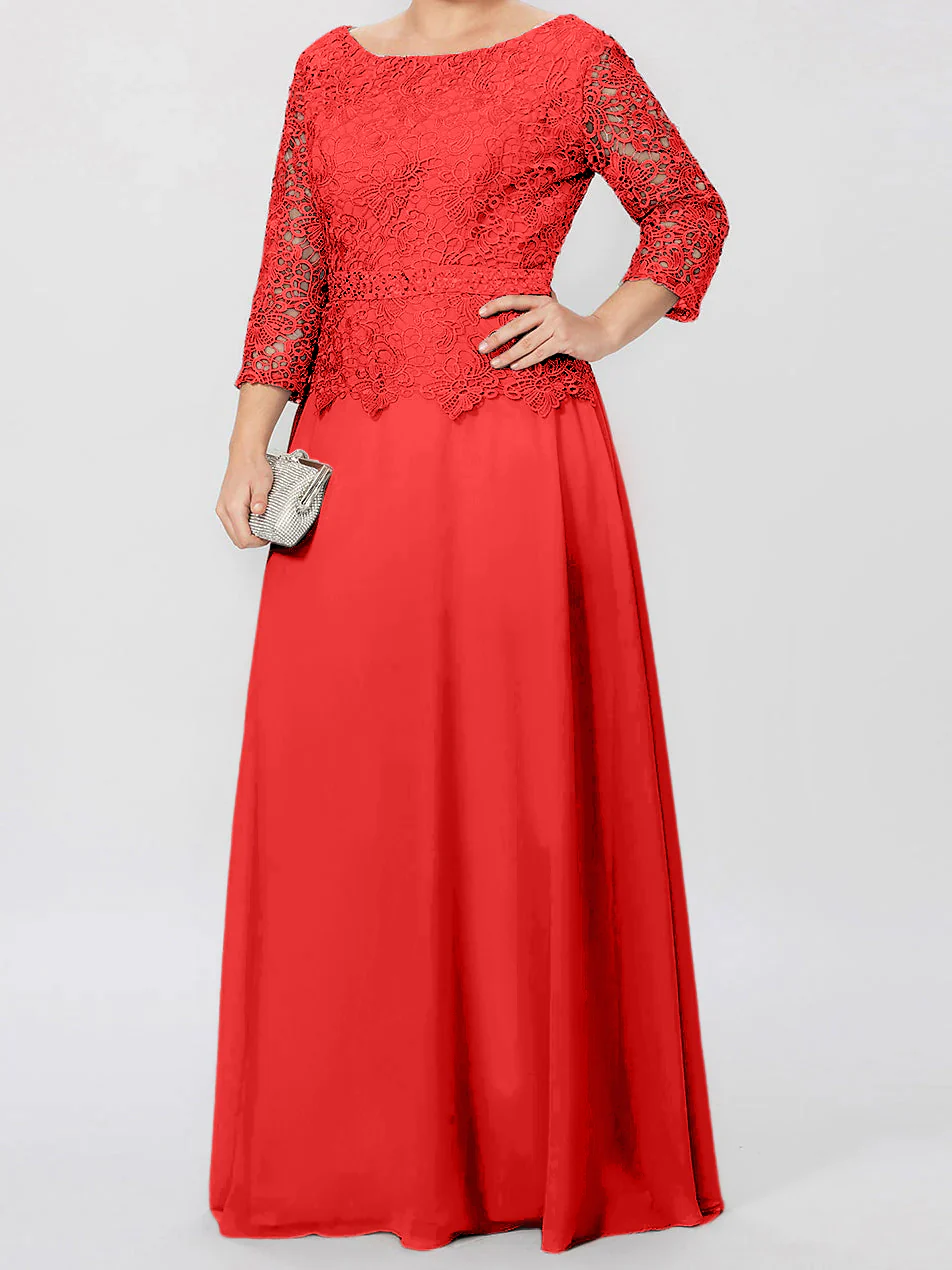 A-Line/Princess Round Neck 3/4 Length Sleeves Floor-Length Mother of the Bride Dresses with Applique & Sequins - Image 62