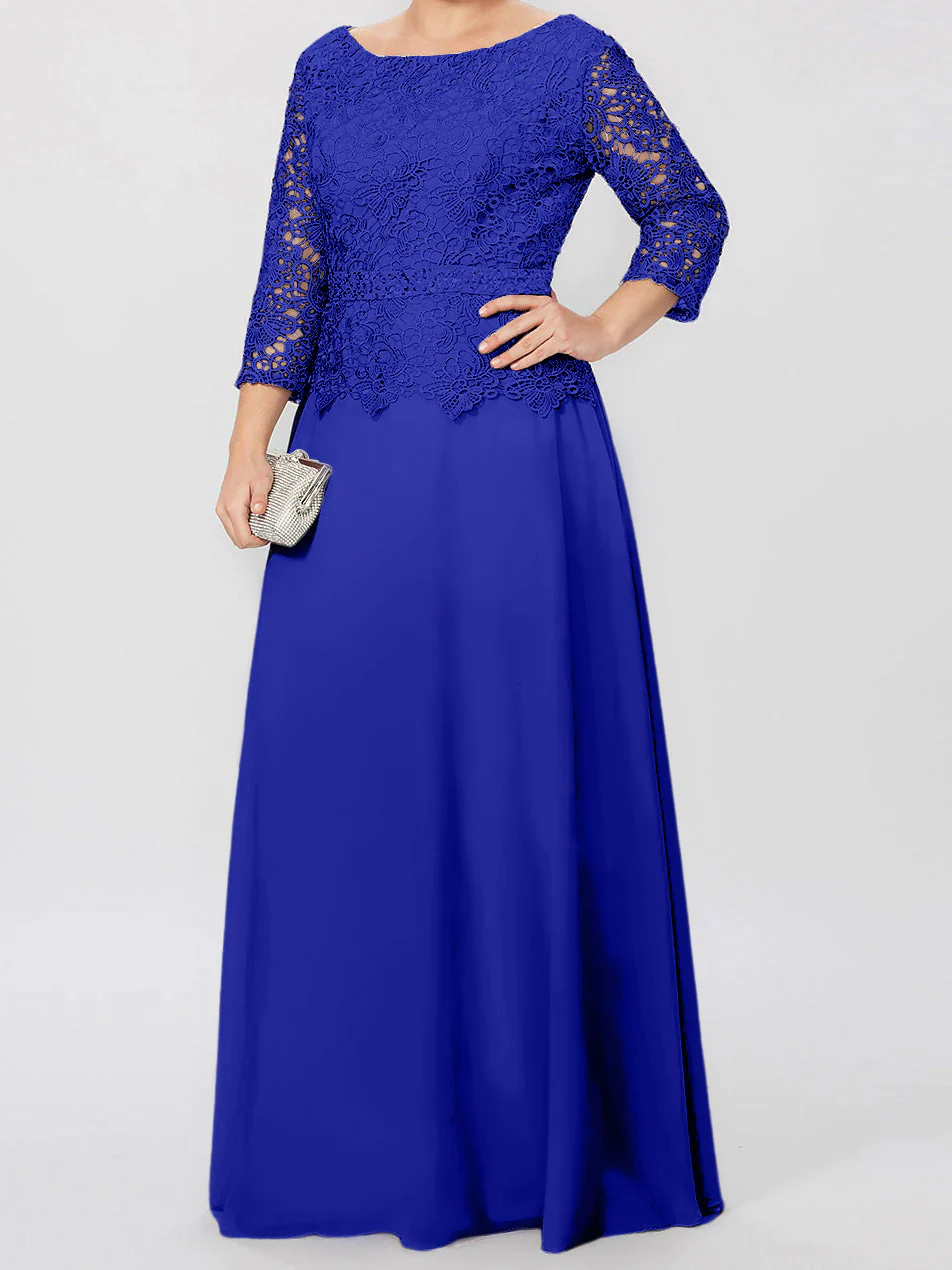 A-Line/Princess Round Neck 3/4 Length Sleeves Floor-Length Mother of the Bride Dresses with Applique & Sequins - Image 63