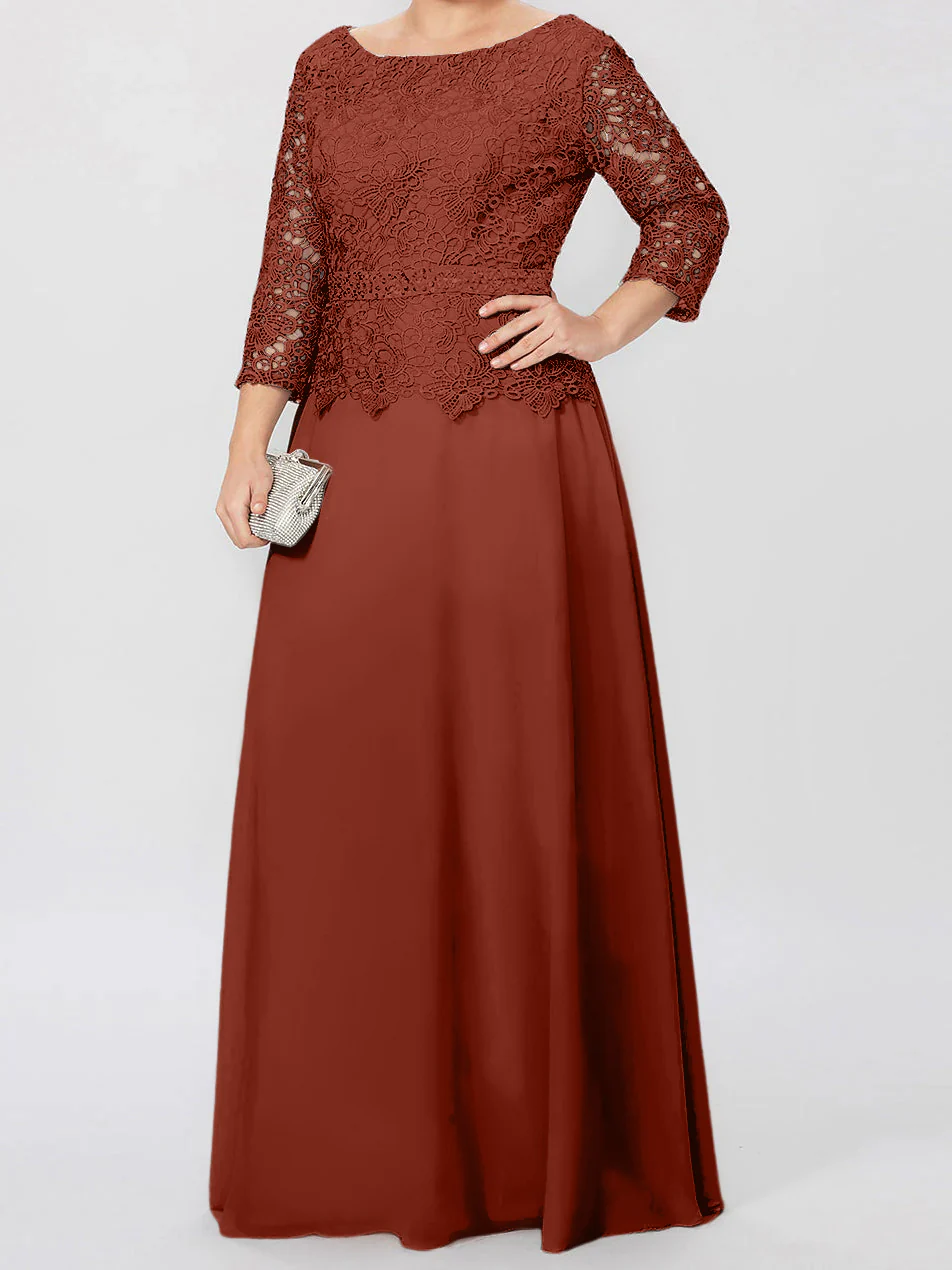 A-Line/Princess Round Neck 3/4 Length Sleeves Floor-Length Mother of the Bride Dresses with Applique & Sequins - Image 64