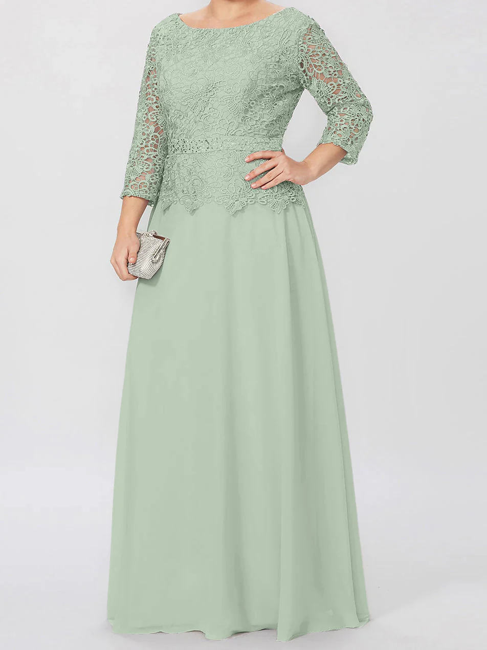 A-Line/Princess Round Neck 3/4 Length Sleeves Floor-Length Mother of the Bride Dresses with Applique & Sequins - Image 65