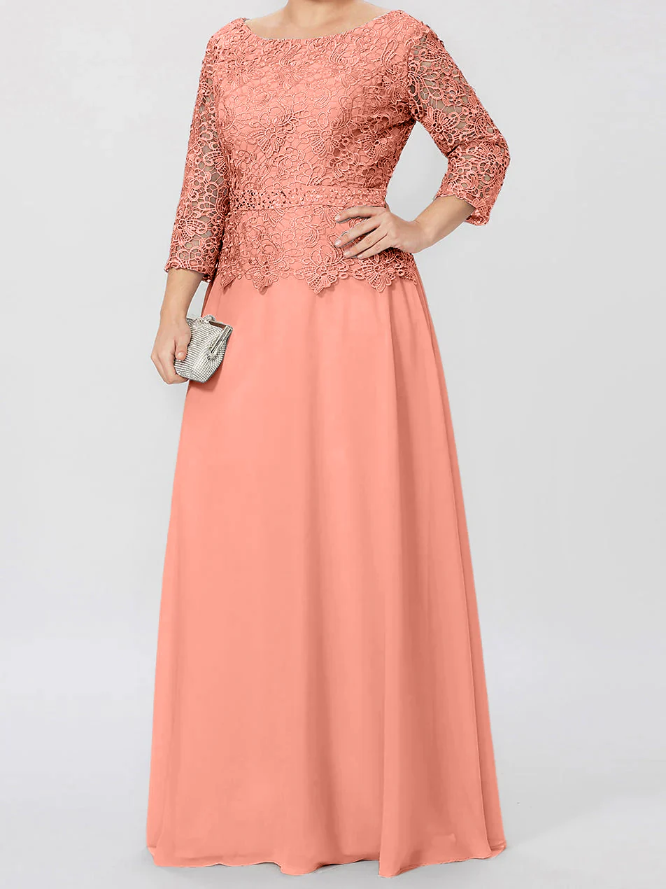 A-Line/Princess Round Neck 3/4 Length Sleeves Floor-Length Mother of the Bride Dresses with Applique & Sequins - Image 66