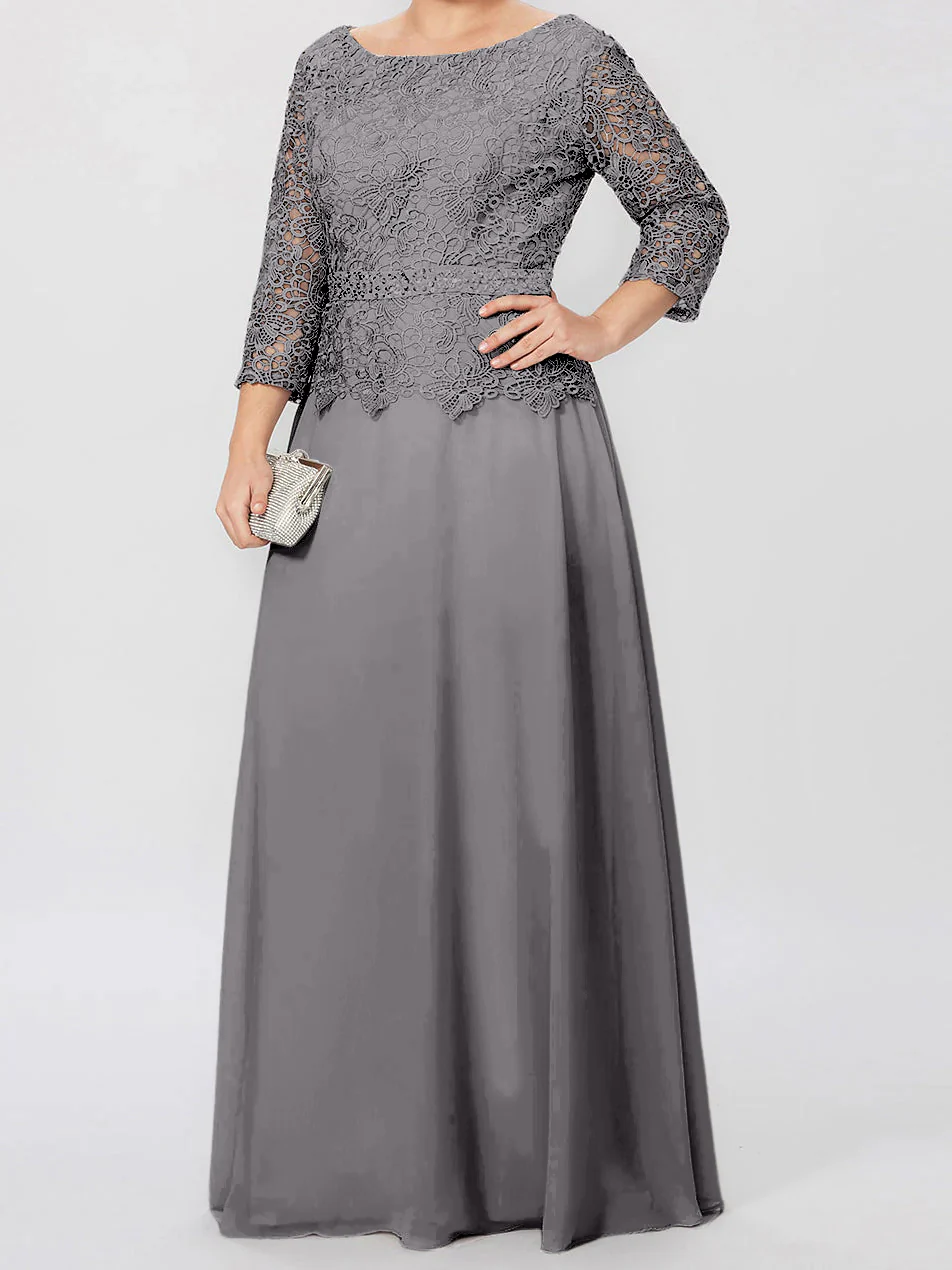 A-Line/Princess Round Neck 3/4 Length Sleeves Floor-Length Mother of the Bride Dresses with Applique & Sequins - Image 67