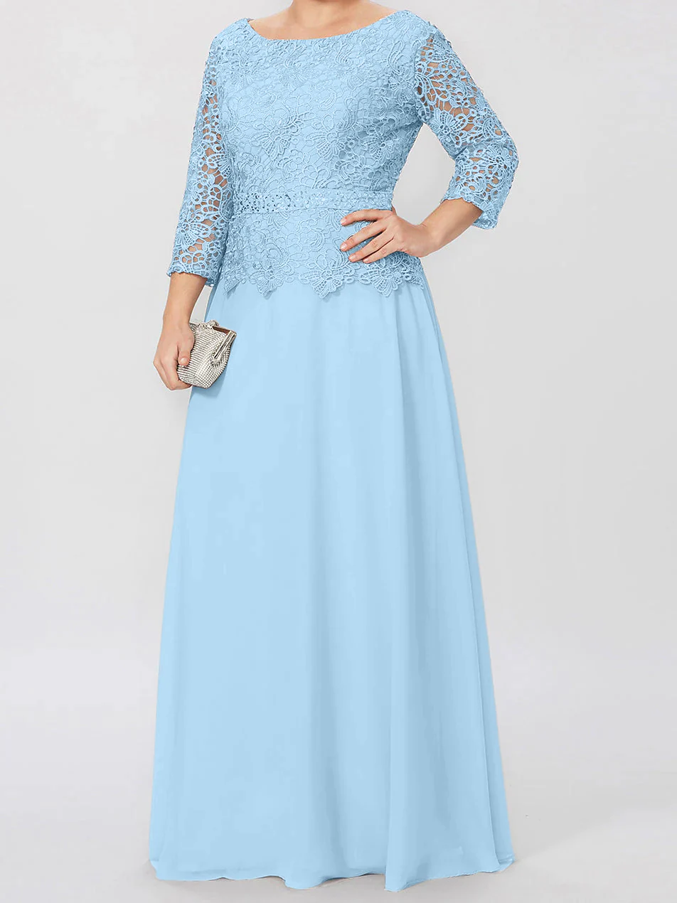 A-Line/Princess Round Neck 3/4 Length Sleeves Floor-Length Mother of the Bride Dresses with Applique & Sequins - Image 68