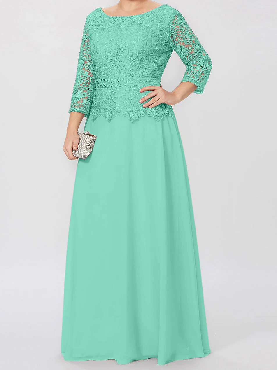 A-Line/Princess Round Neck 3/4 Length Sleeves Floor-Length Mother of the Bride Dresses with Applique & Sequins - Image 69