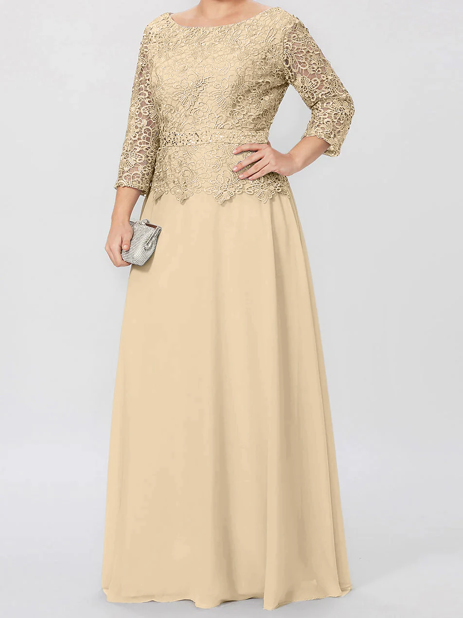A-Line/Princess Round Neck 3/4 Length Sleeves Floor-Length Mother of the Bride Dresses with Applique & Sequins - Image 7