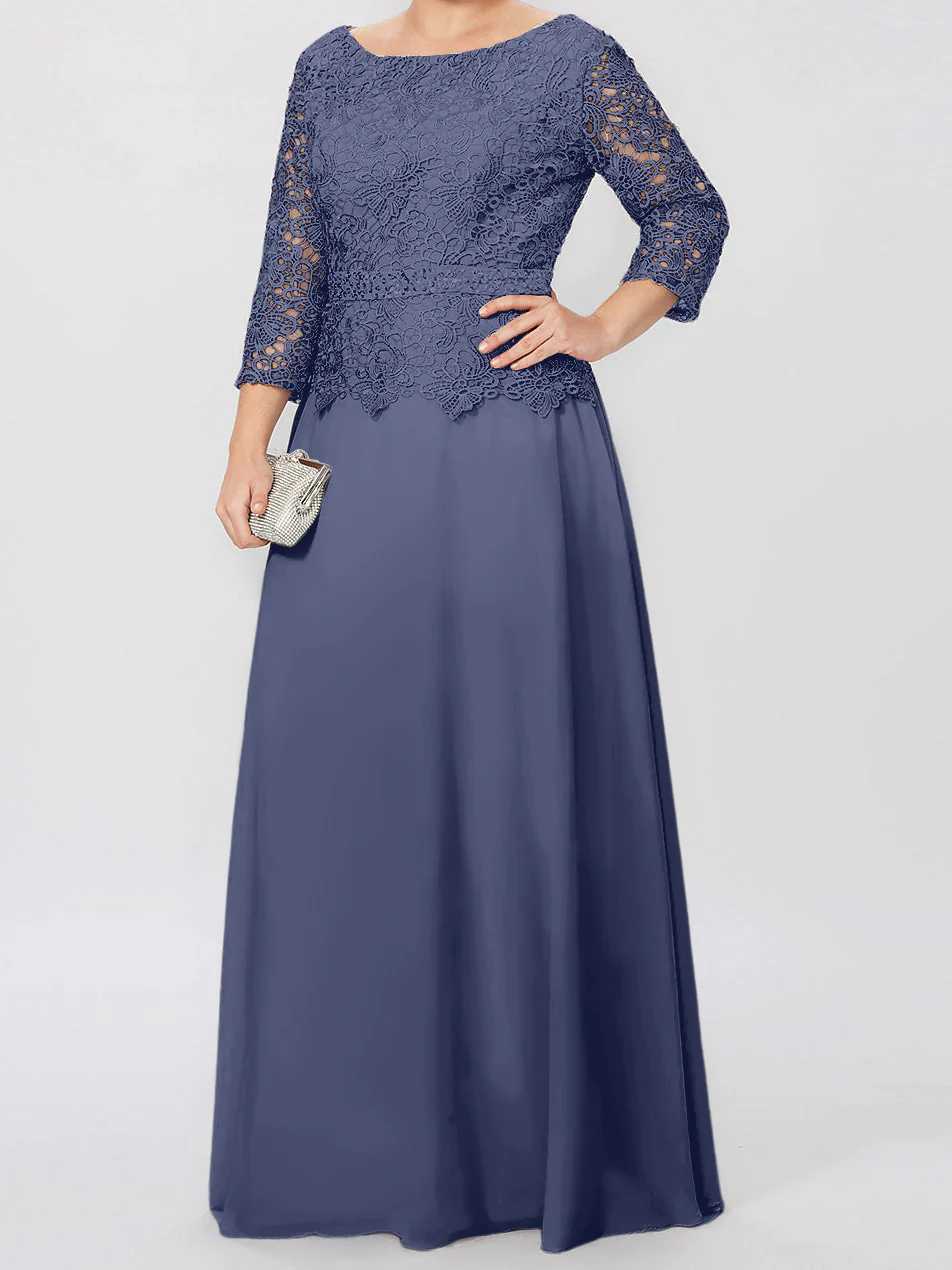 A-Line/Princess Round Neck 3/4 Length Sleeves Floor-Length Mother of the Bride Dresses with Applique & Sequins - Image 71