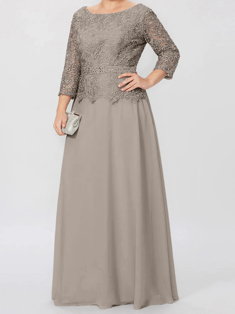 A-Line/Princess Round Neck 3/4 Length Sleeves Floor-Length Mother of the Bride Dresses with Applique & Sequins - Image 72