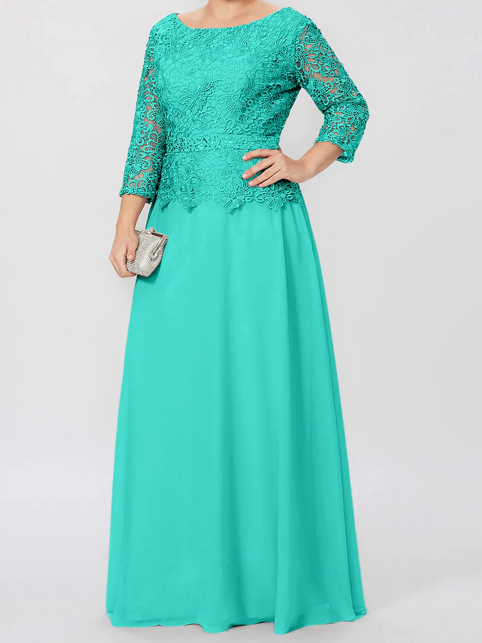A-Line/Princess Round Neck 3/4 Length Sleeves Floor-Length Mother of the Bride Dresses with Applique & Sequins - Image 73