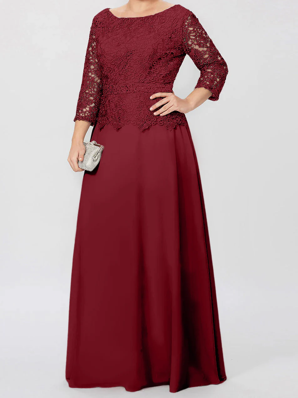 A-Line/Princess Round Neck 3/4 Length Sleeves Floor-Length Mother of the Bride Dresses with Applique & Sequins - Image 75