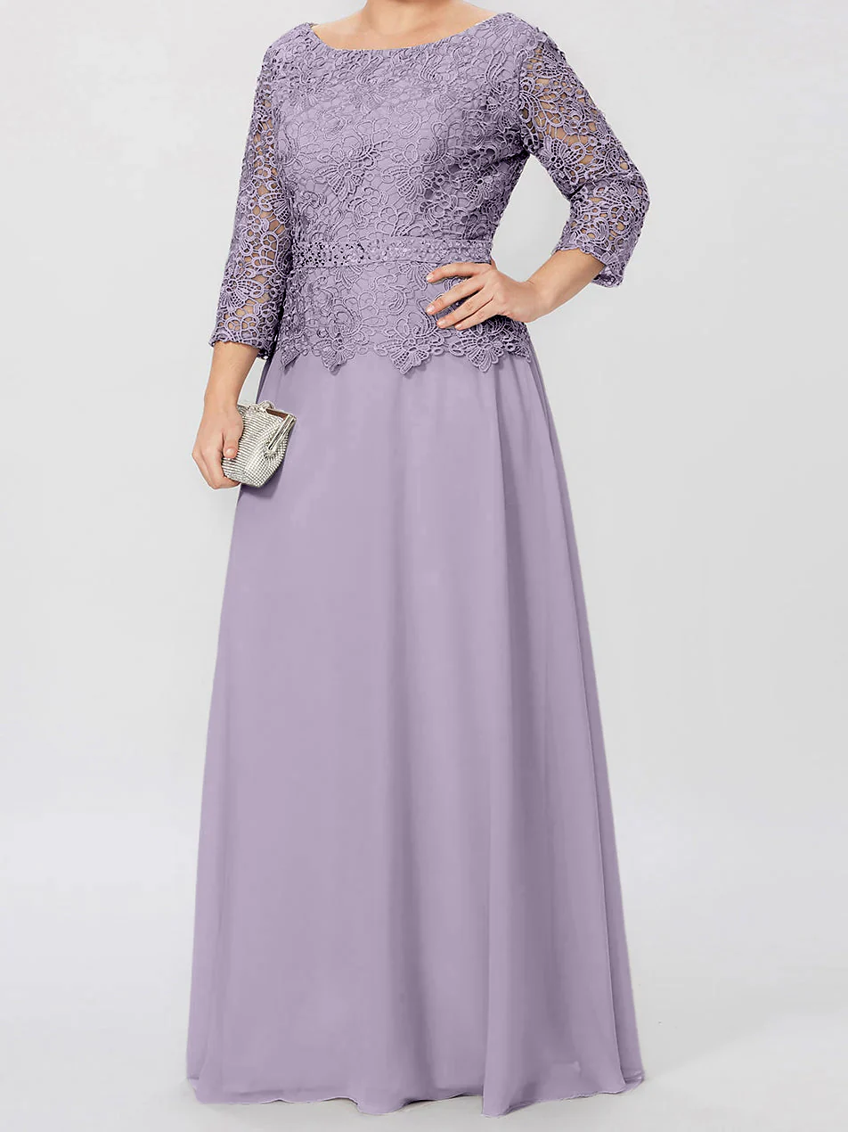 A-Line/Princess Round Neck 3/4 Length Sleeves Floor-Length Mother of the Bride Dresses with Applique & Sequins - Image 76