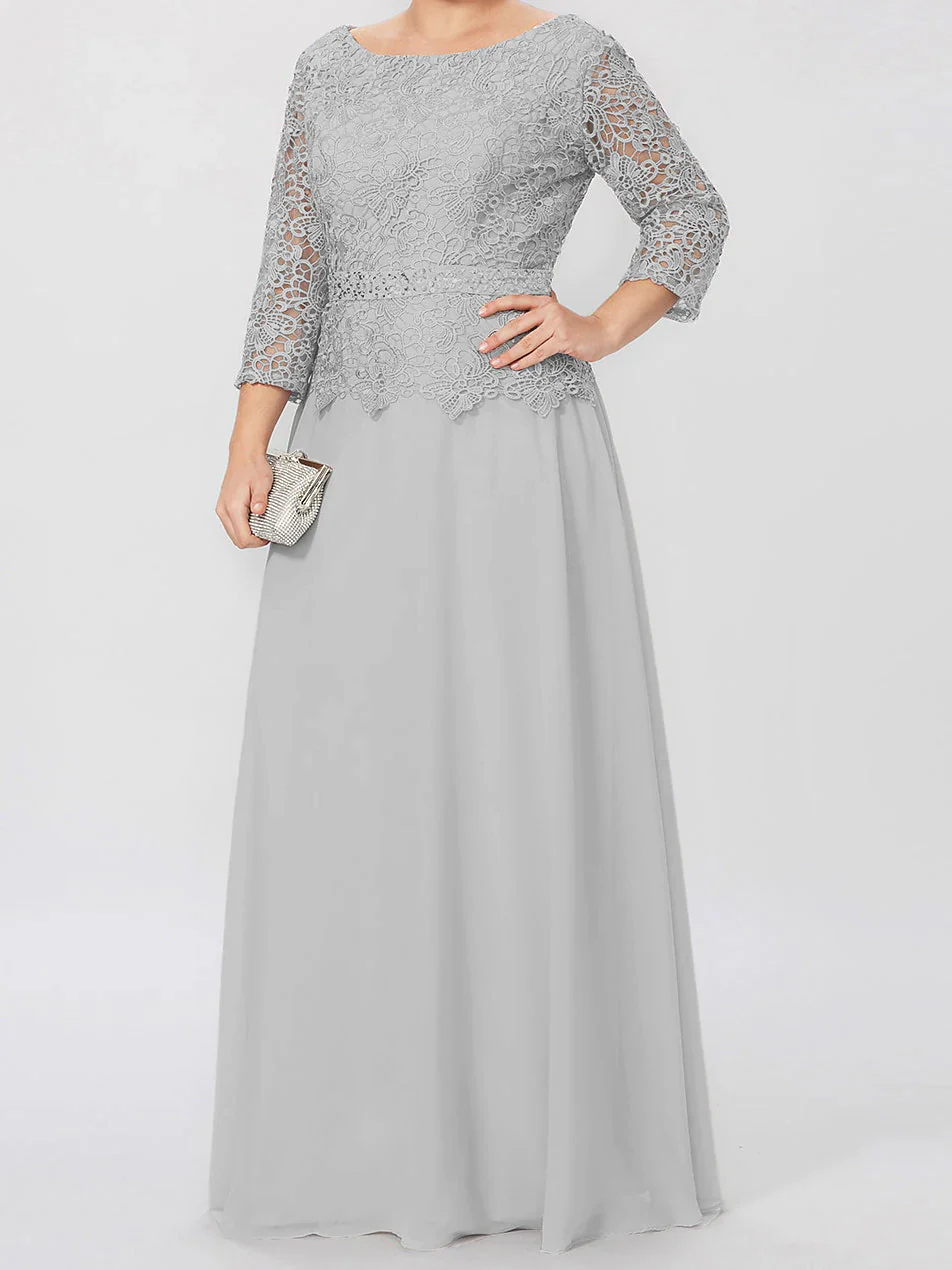A-Line/Princess Round Neck 3/4 Length Sleeves Floor-Length Mother of the Bride Dresses with Applique & Sequins - Image 8