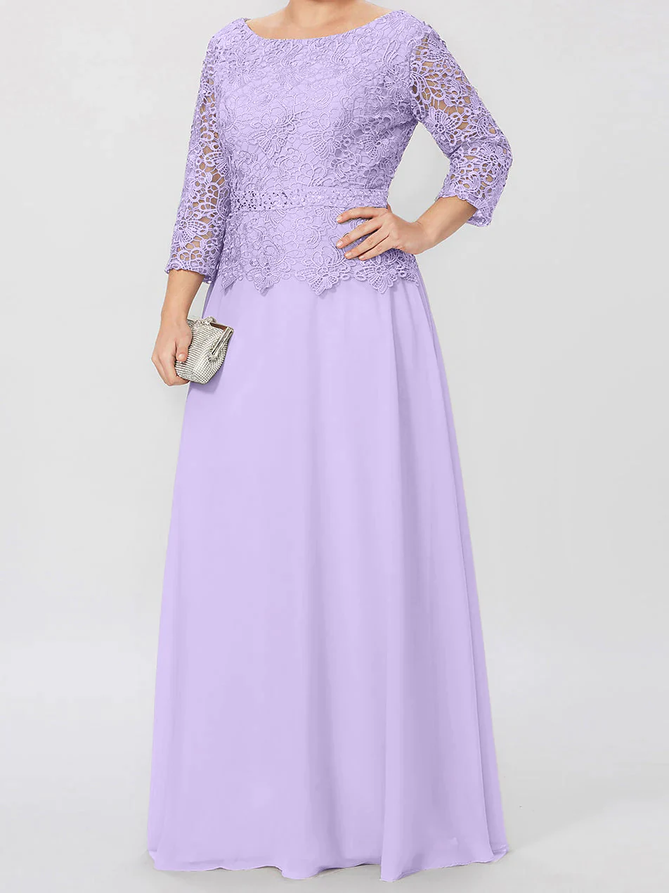 A-Line/Princess Round Neck 3/4 Length Sleeves Floor-Length Mother of the Bride Dresses with Applique & Sequins - Image 9