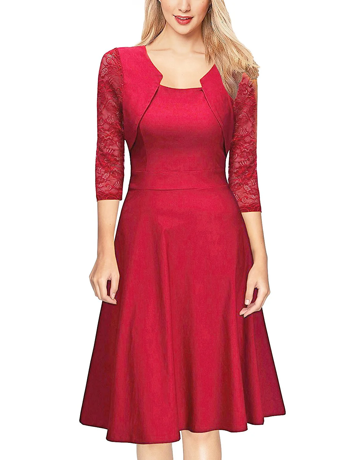 A-Line/Princess Round Neck Lace Cocktail Party Dresses with Applique - Image 3
