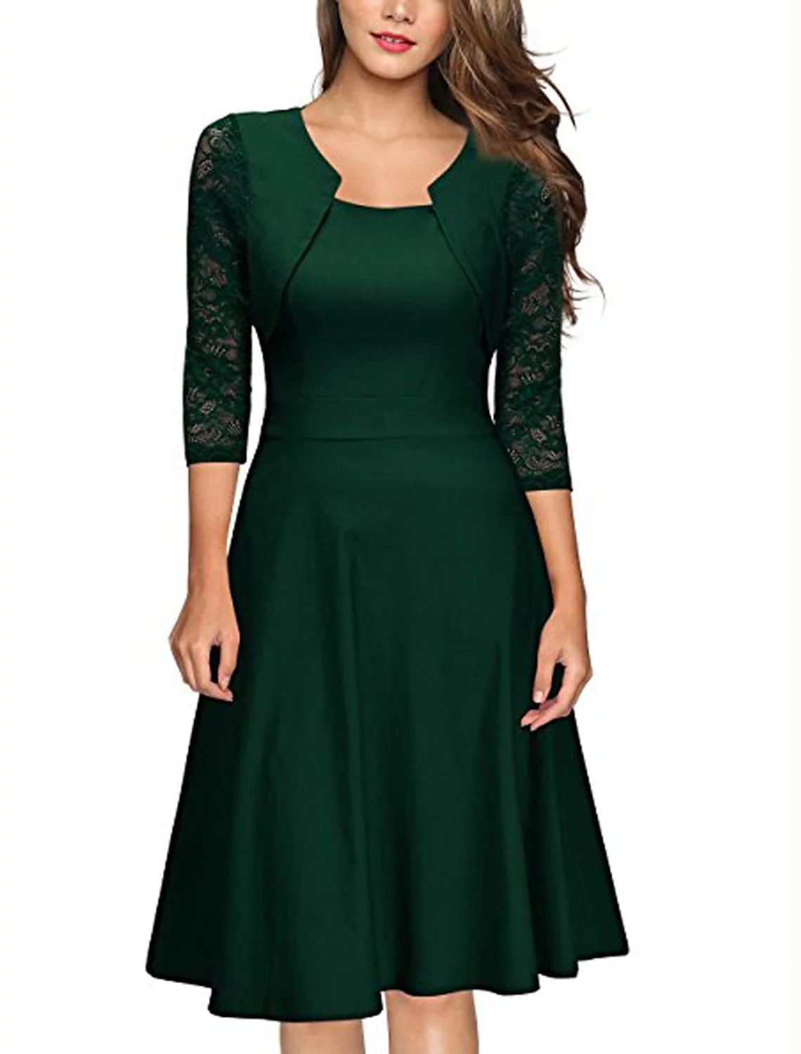 A-Line/Princess Round Neck Lace Cocktail Party Dresses with Applique - Image 4